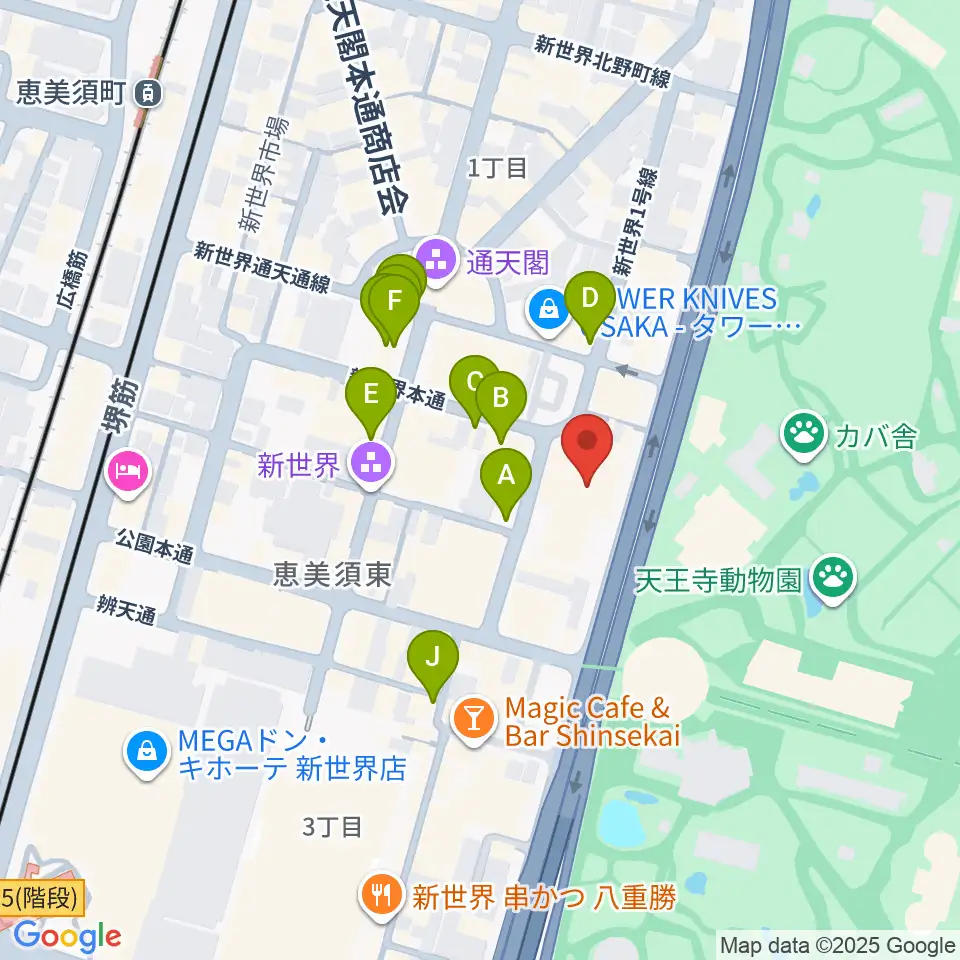 新世界ZAZA周辺のカフェ一覧地図