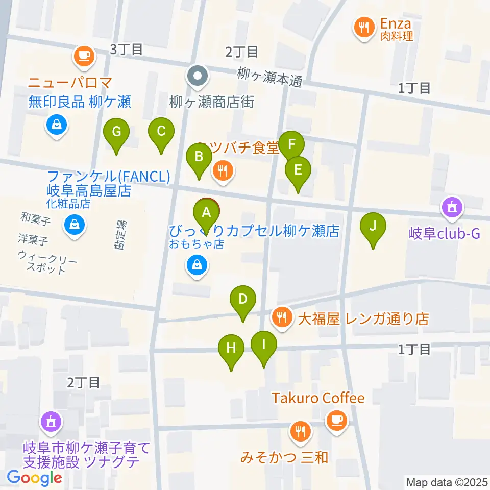 ぎふ葵劇場周辺のカフェ一覧地図