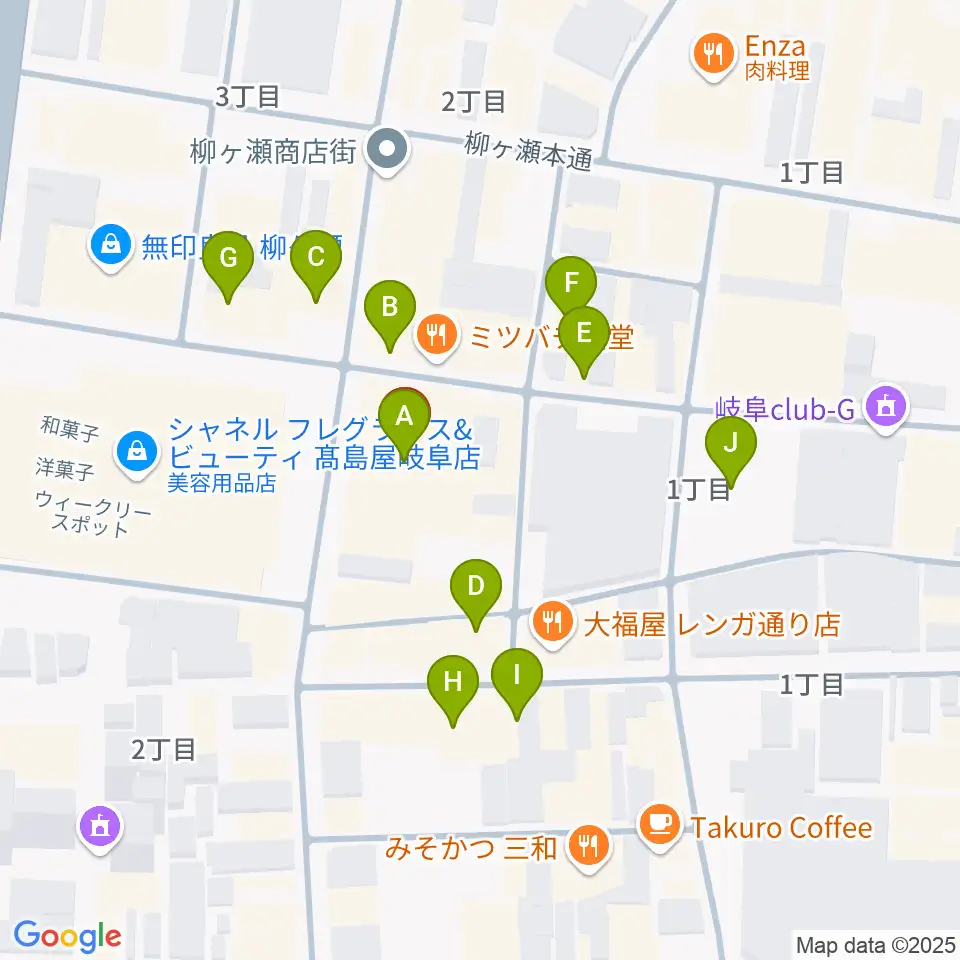 ぎふ葵劇場周辺のカフェ一覧地図