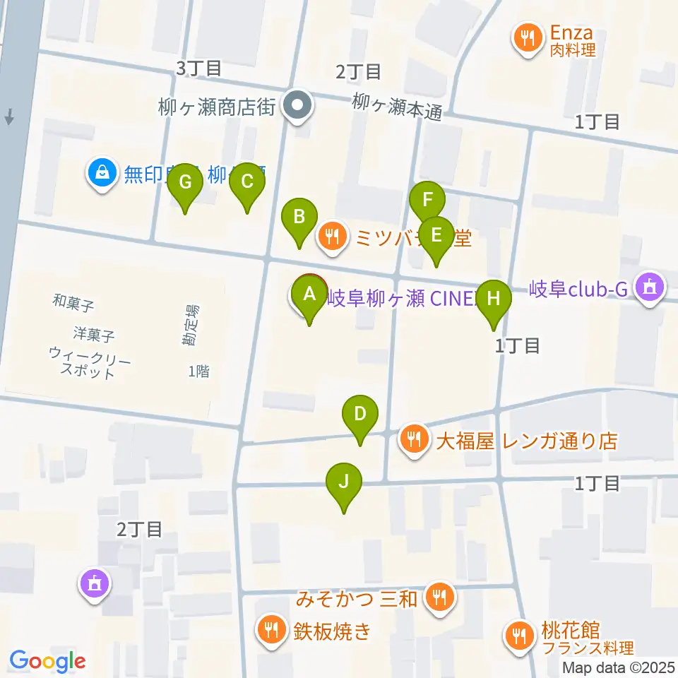 ぎふ葵劇場周辺のカフェ一覧地図