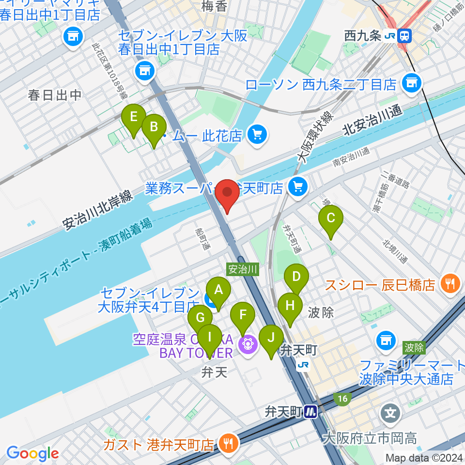 大阪弁天町 世界館周辺のカフェ一覧地図