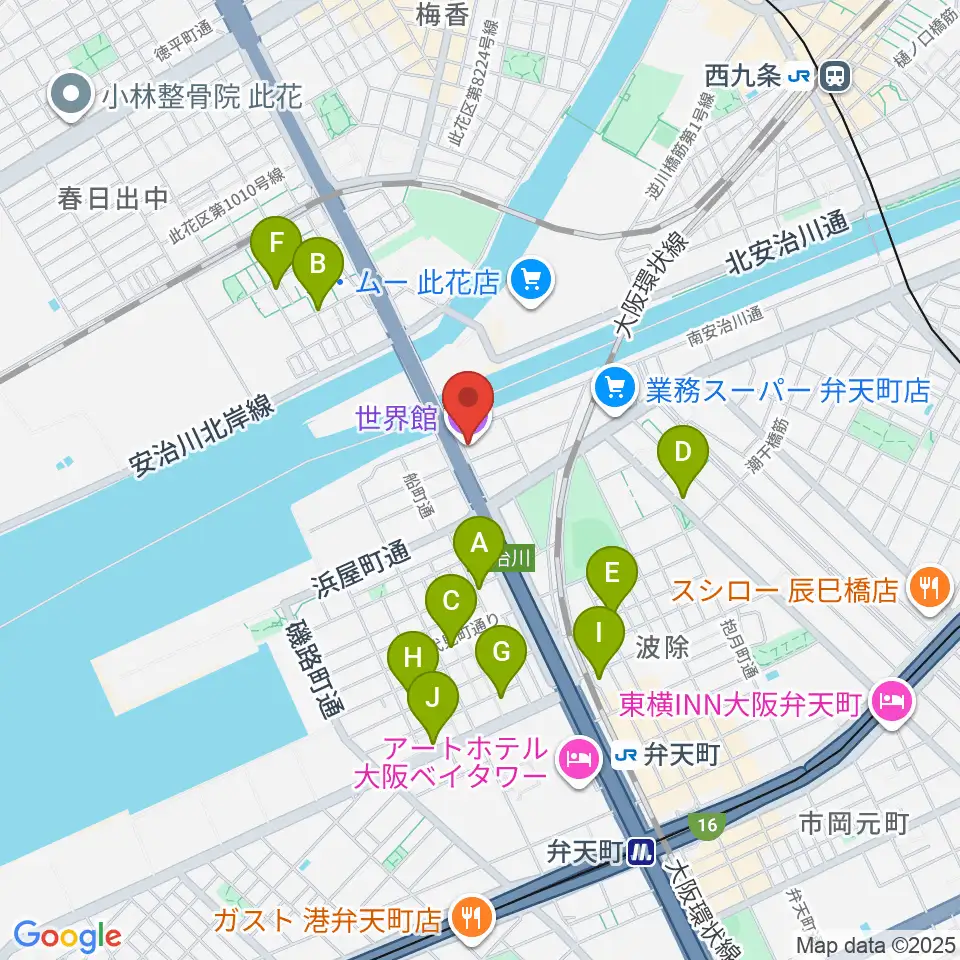大阪弁天町 世界館周辺のカフェ一覧地図