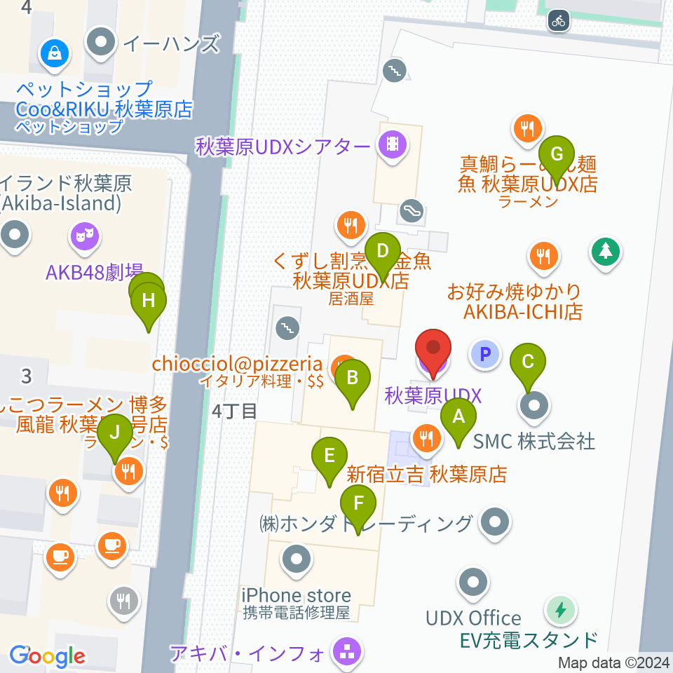 秋葉原UDXシアター周辺のカフェ一覧地図