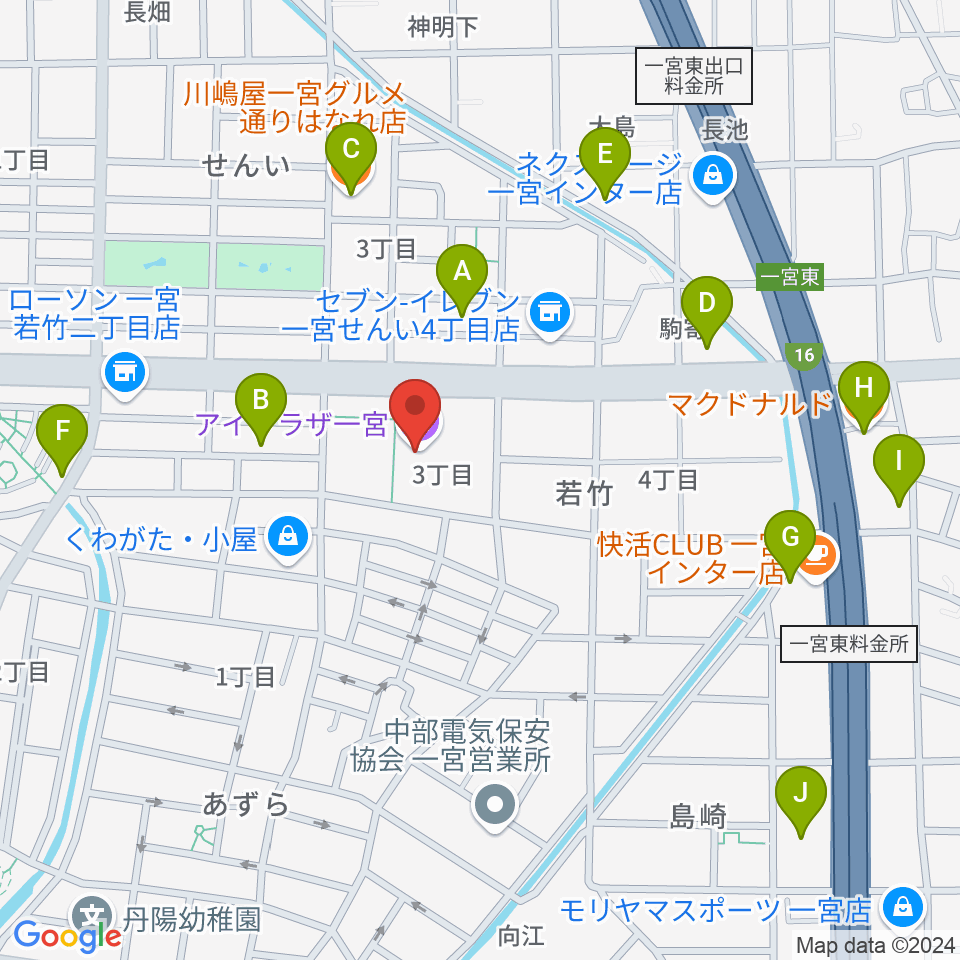 アイプラザ一宮周辺のカフェ一覧地図