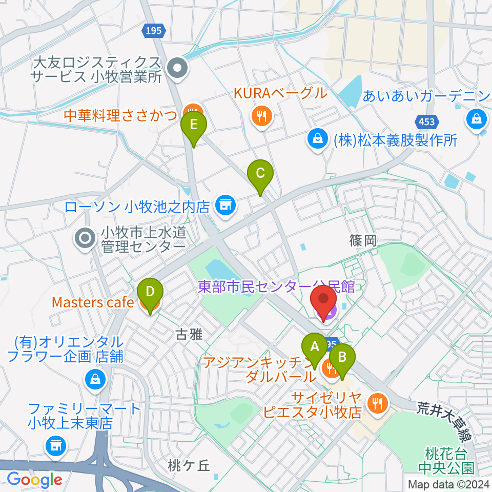 小牧市東部市民センター周辺のカフェ一覧地図