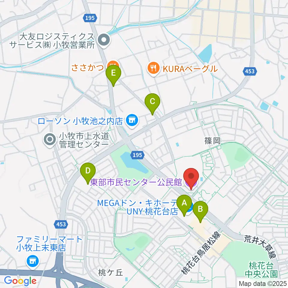 小牧市東部市民センター周辺のカフェ一覧地図