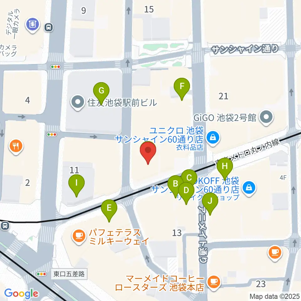 ミクサライブ東京周辺のカフェ一覧地図