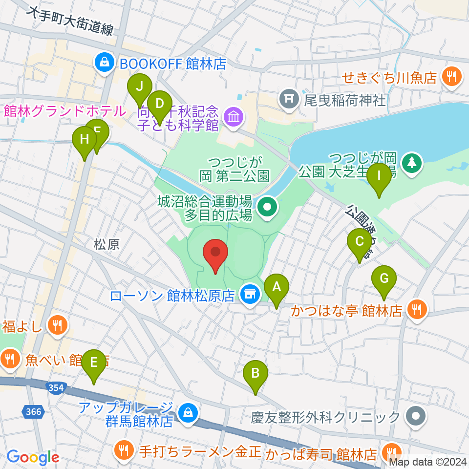 ダノン城沼アリーナ周辺のカフェ一覧地図