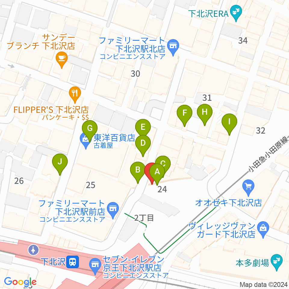 下北沢Flowers Loft周辺のカフェ一覧地図