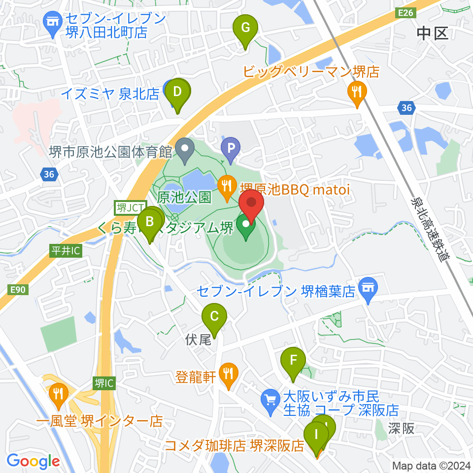 くら寿司スタジアム堺周辺のカフェ一覧地図