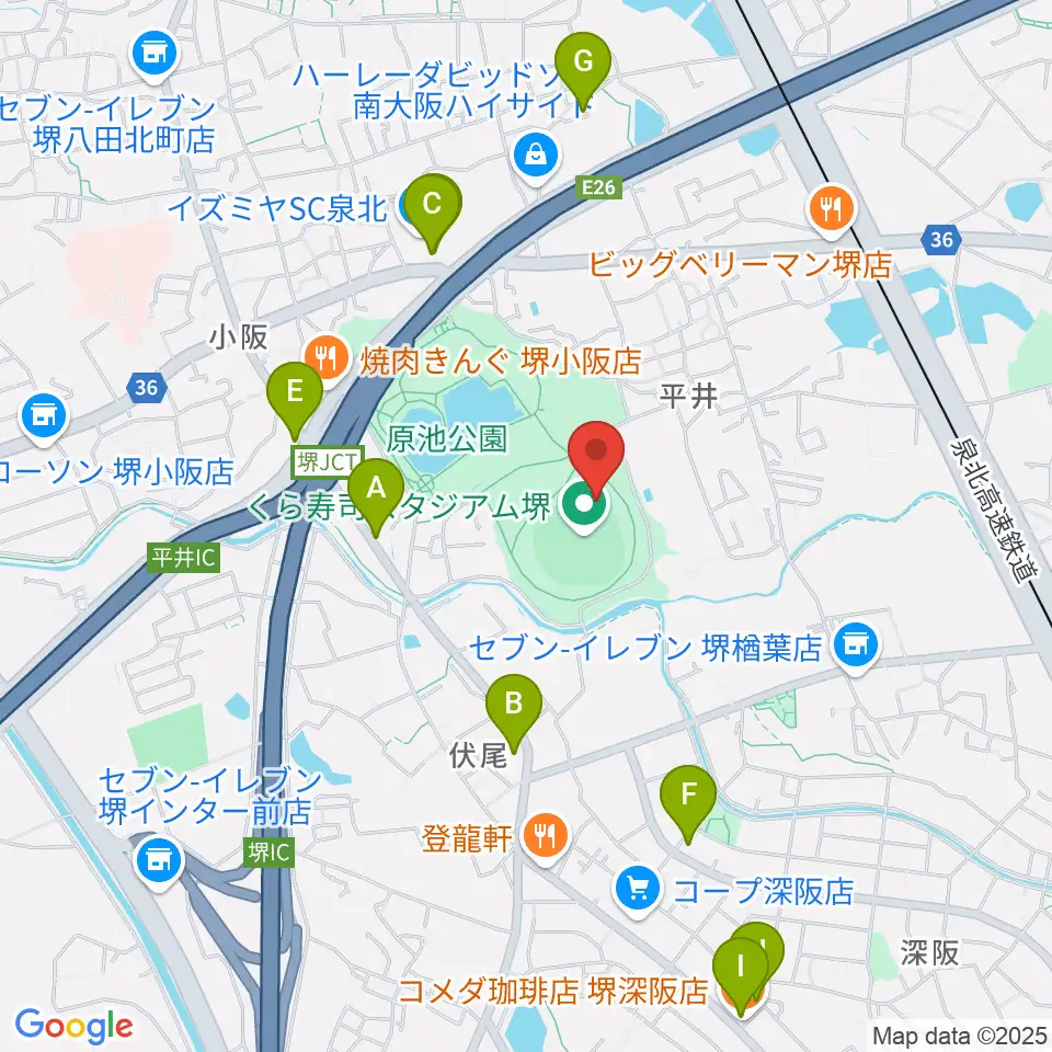 くら寿司スタジアム堺周辺のカフェ一覧地図