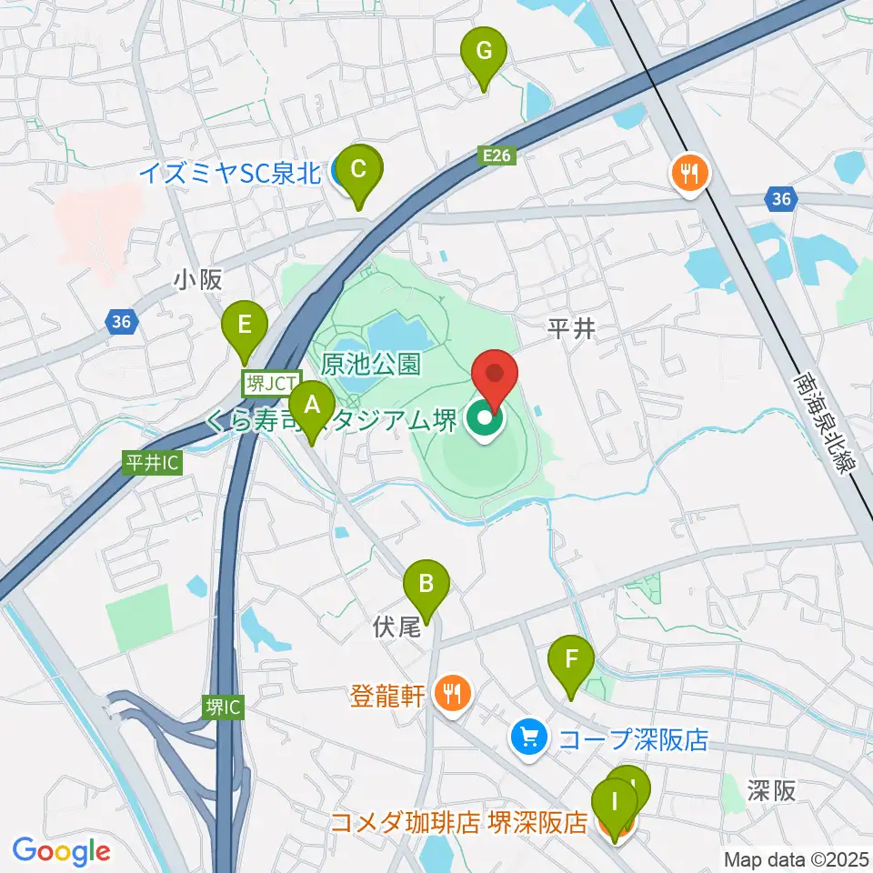 くら寿司スタジアム堺周辺のカフェ一覧地図