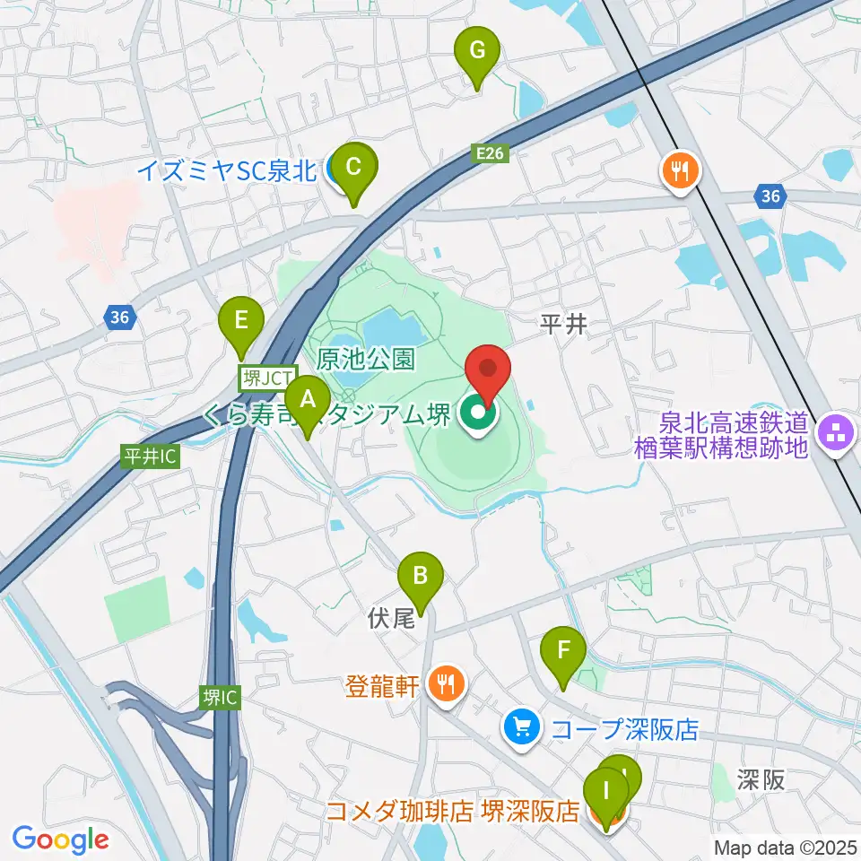 くら寿司スタジアム堺周辺のカフェ一覧地図