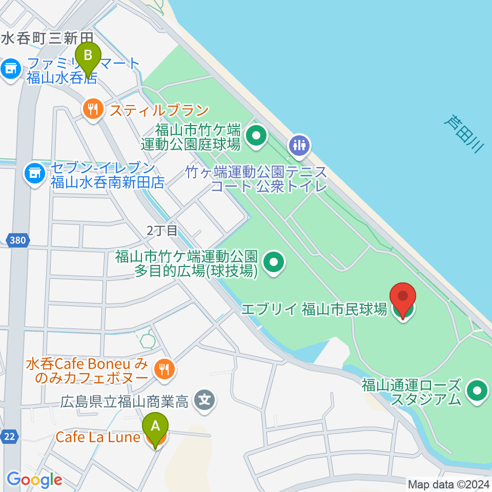 エブリイ福山市民球場周辺のカフェ一覧地図