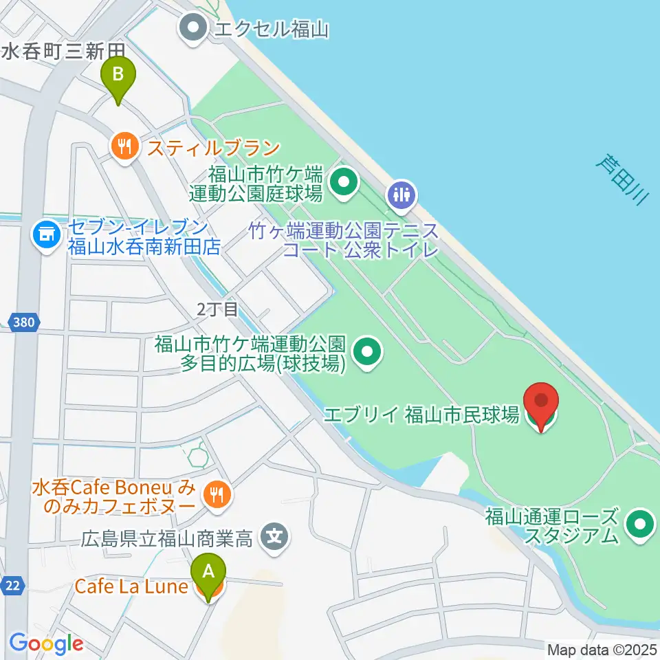 エブリイ福山市民球場周辺のカフェ一覧地図