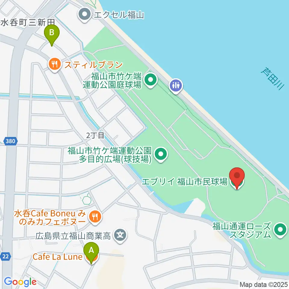エブリイ福山市民球場周辺のカフェ一覧地図