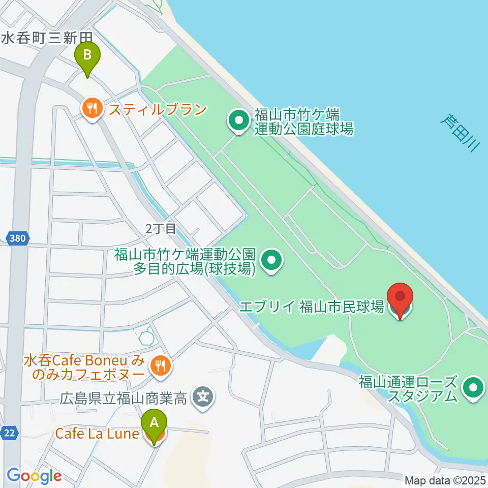 エブリイ福山市民球場周辺のカフェ一覧地図