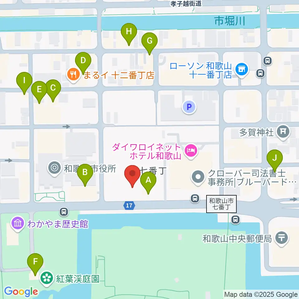和歌山城ホール周辺のカフェ一覧地図
