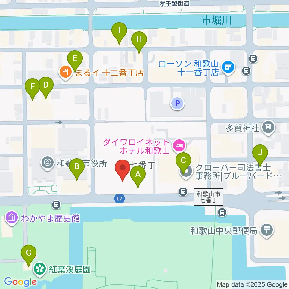 和歌山城ホール周辺のカフェ一覧地図