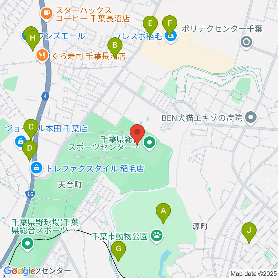 千葉県総合スポーツセンターサッカー・ラグビー場周辺のカフェ一覧地図