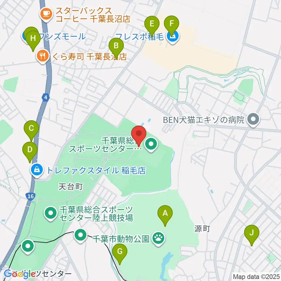 千葉県総合スポーツセンターサッカー・ラグビー場周辺のカフェ一覧地図