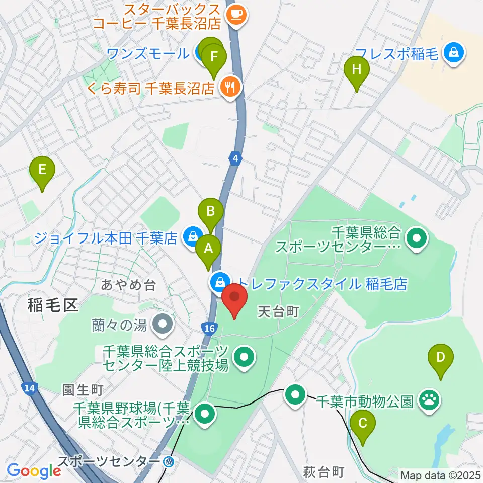 千葉県総合スポーツセンター武道館周辺のカフェ一覧地図