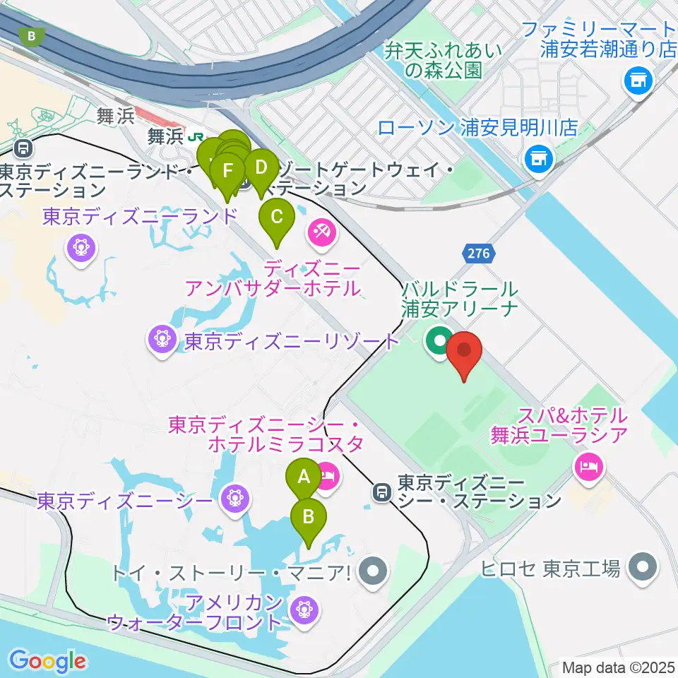 浦安市屋内水泳プール周辺のカフェ一覧地図