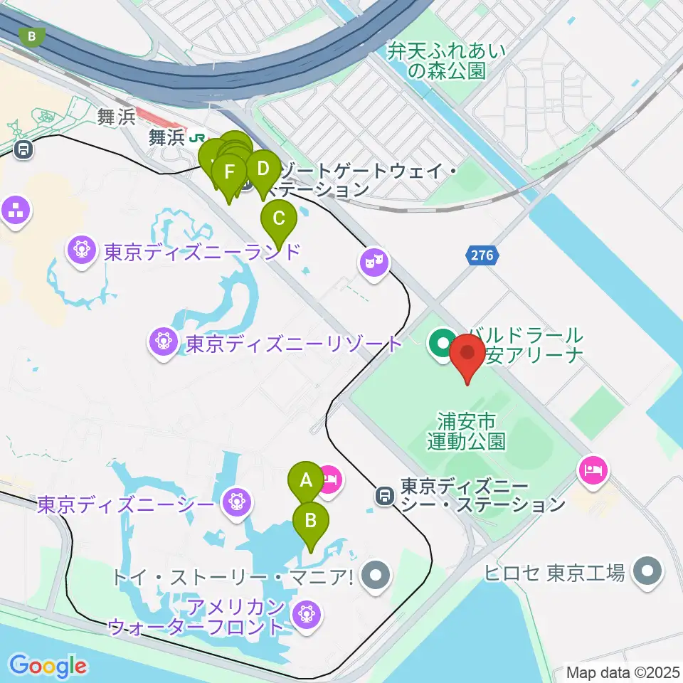 浦安市屋内水泳プール周辺のカフェ一覧地図