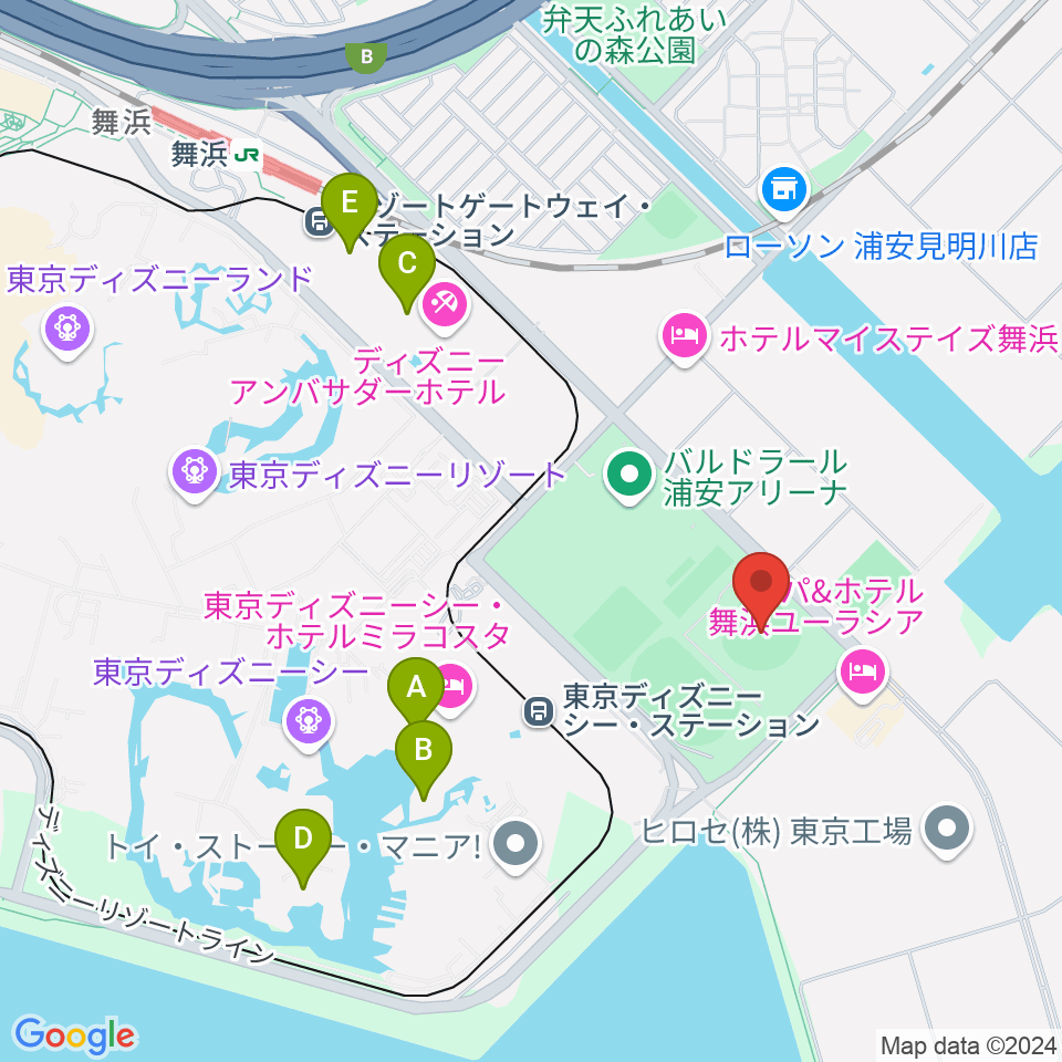 浦安市運動公園野球場周辺のカフェ一覧地図