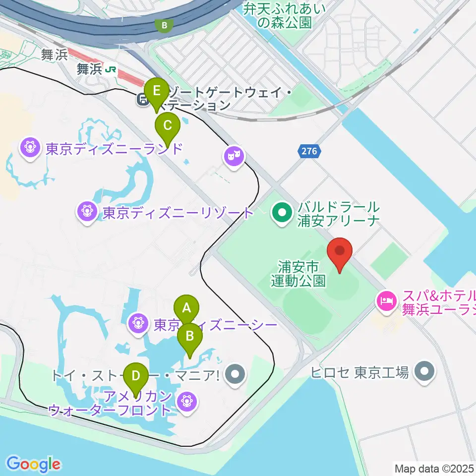 浦安市運動公園野球場周辺のカフェ一覧地図