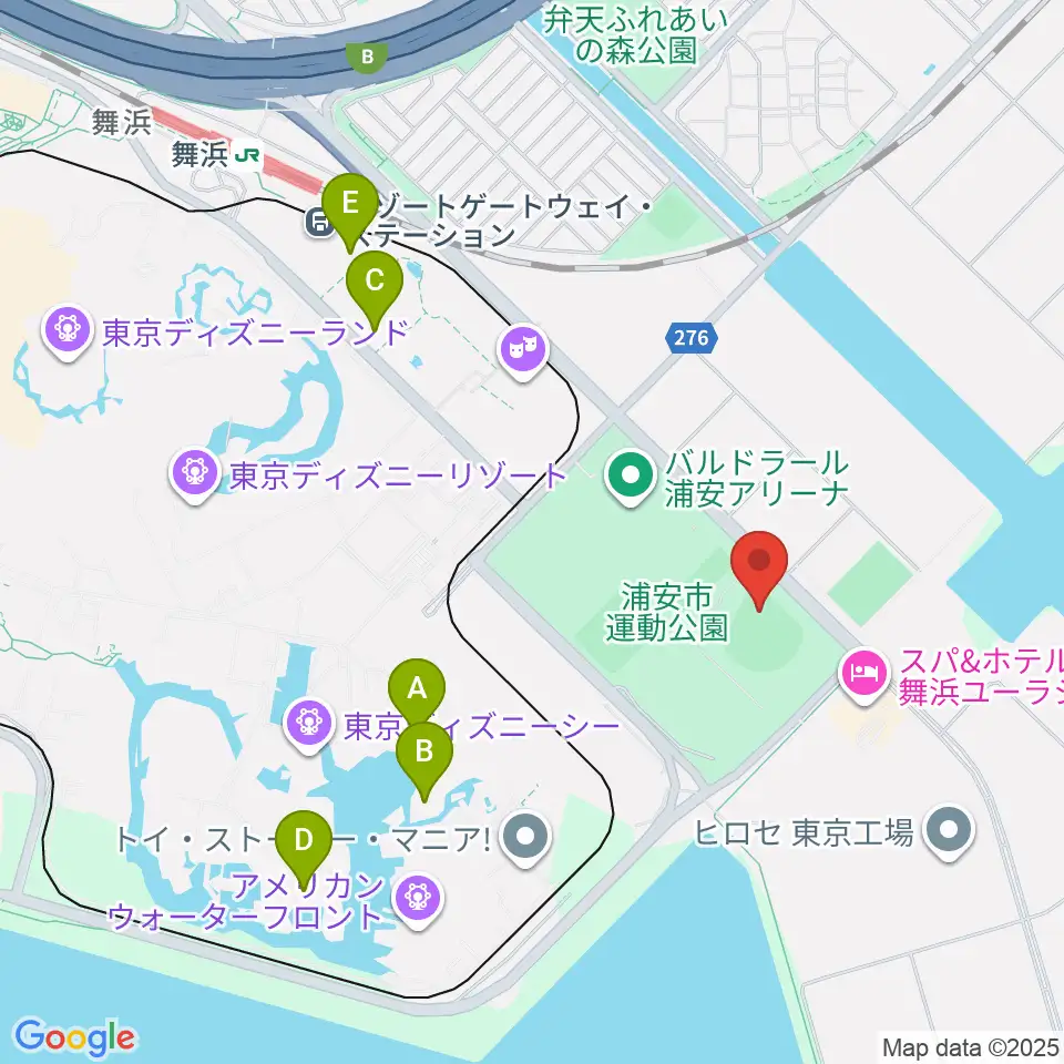 浦安市運動公園野球場周辺のカフェ一覧地図