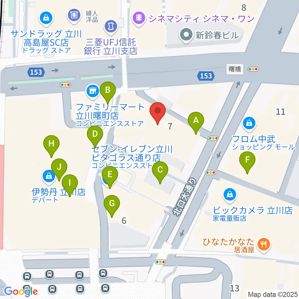 島村楽器 立川店周辺のカフェ一覧地図