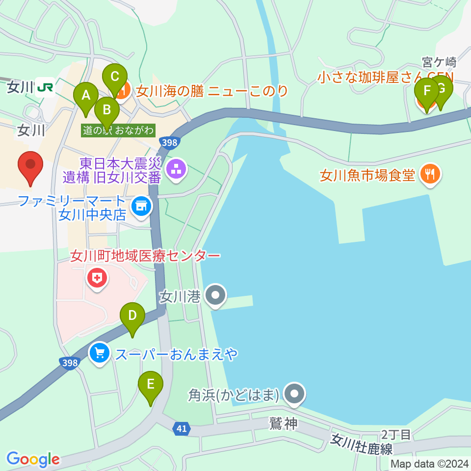 女川町生涯学習センターホール周辺のカフェ一覧地図