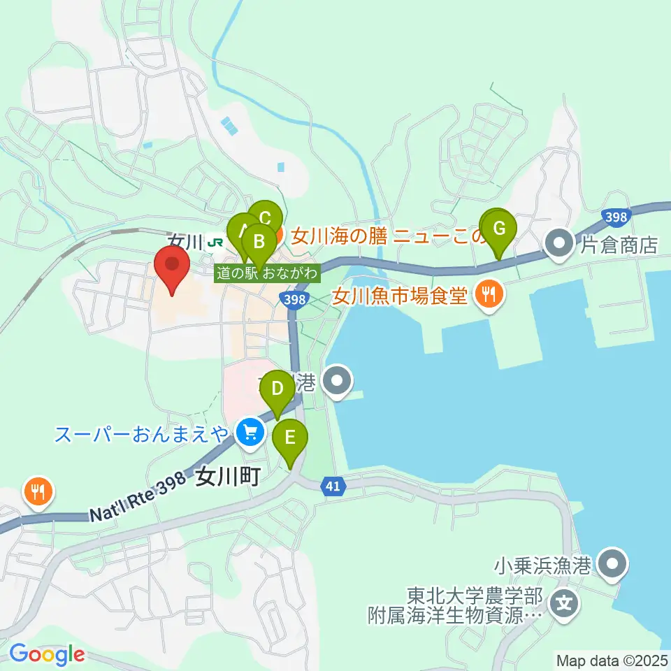 女川町生涯学習センターホール周辺のカフェ一覧地図