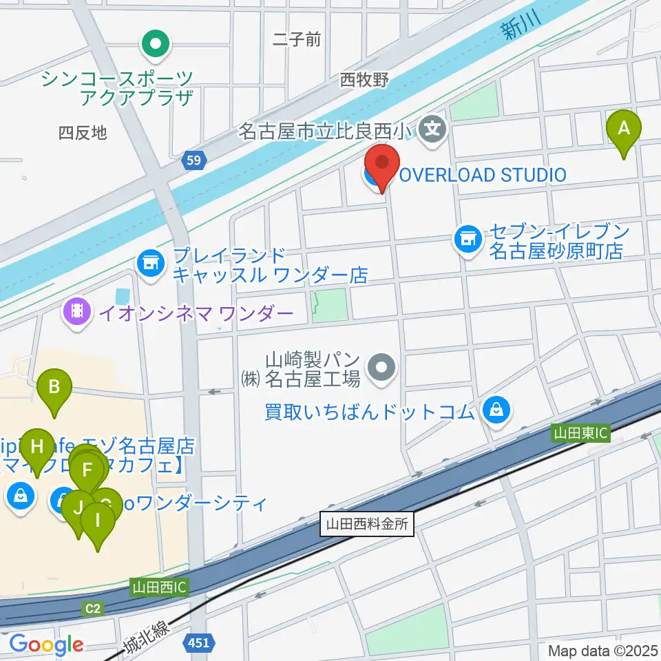 OVERLOAD STUDIO周辺のカフェ一覧地図
