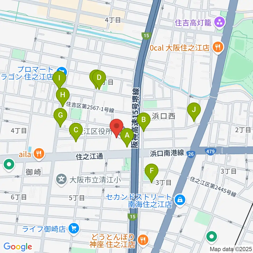 すみのえ舞昆ホール周辺のカフェ一覧地図