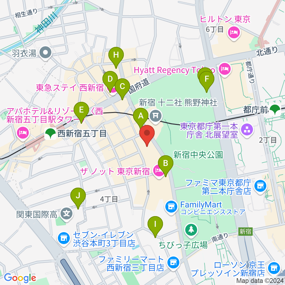 ベルサール西新宿周辺のカフェ一覧地図