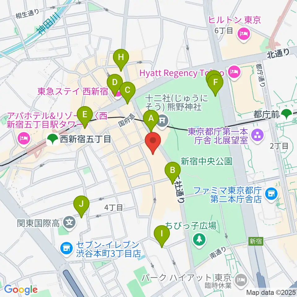 ベルサール西新宿周辺のカフェ一覧地図