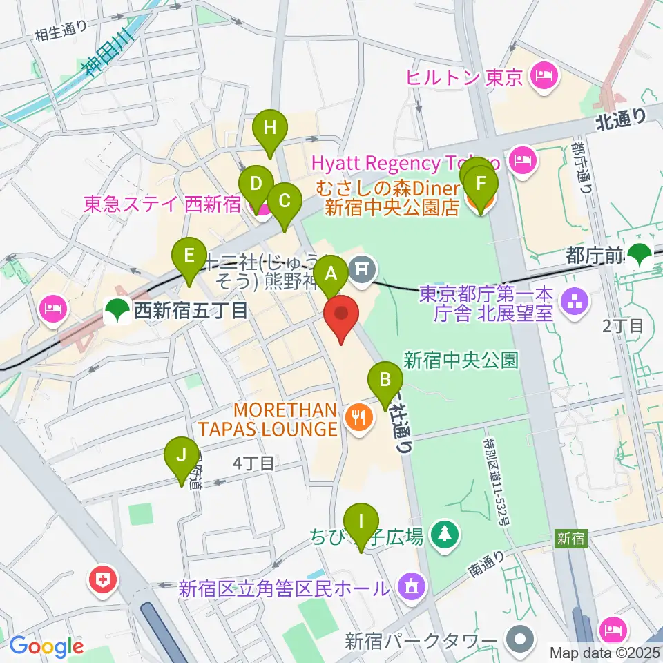 ベルサール西新宿周辺のカフェ一覧地図
