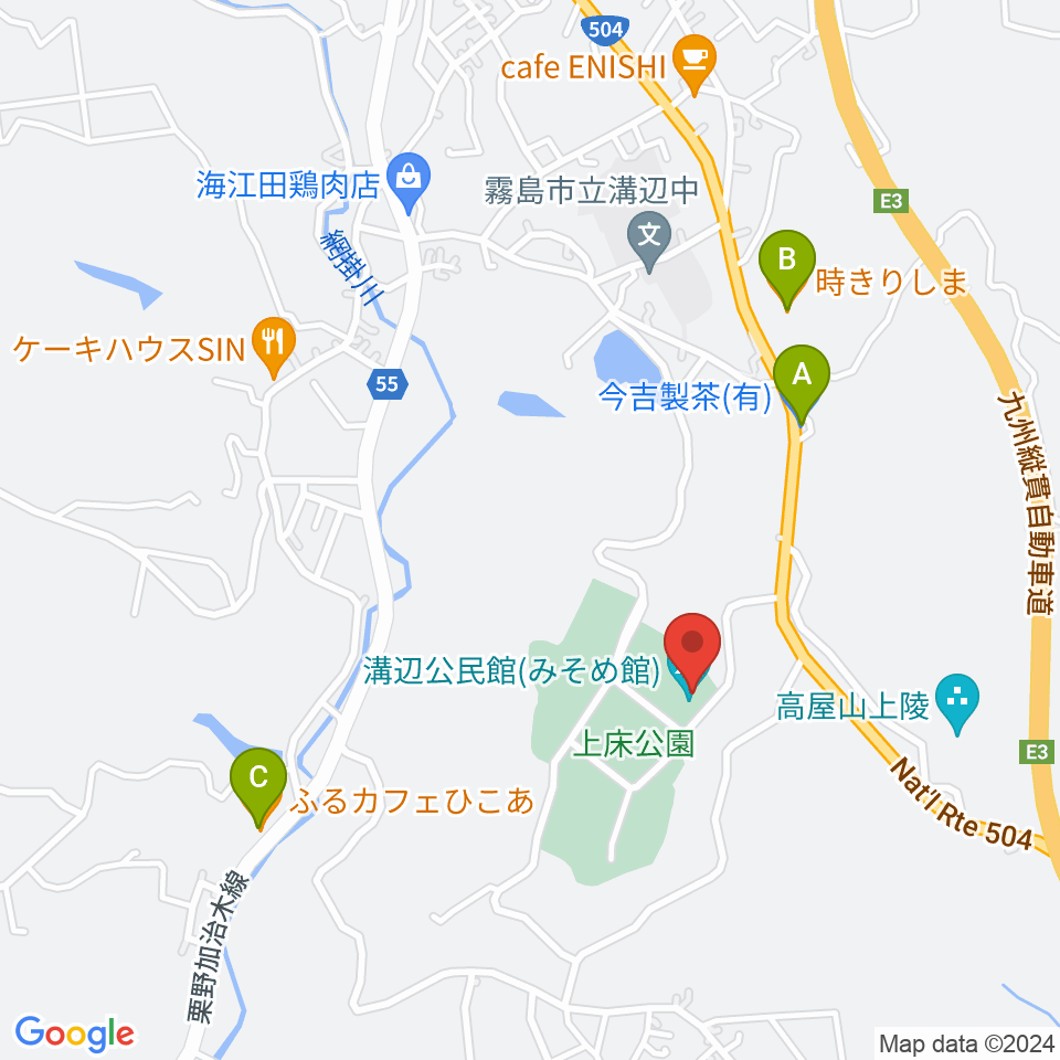 溝辺公民館 みそめ館周辺のカフェ一覧地図