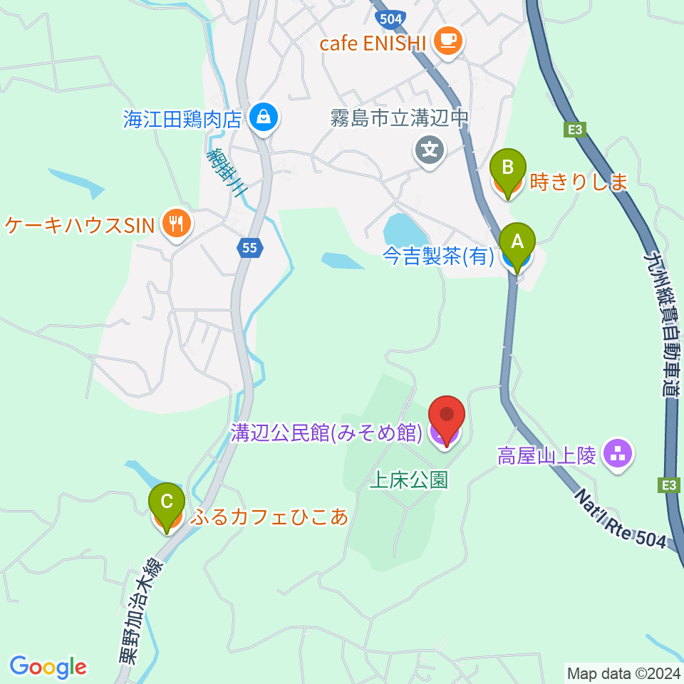 溝辺公民館 みそめ館周辺のカフェ一覧地図