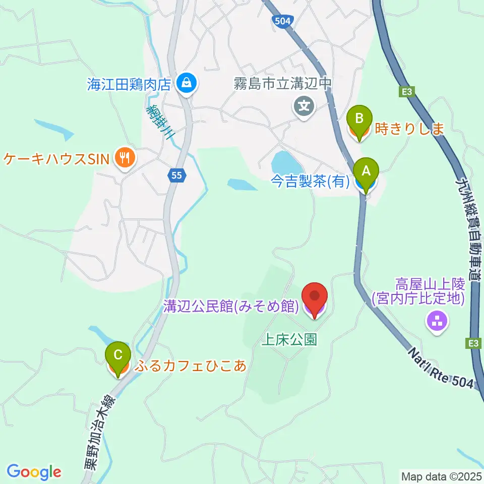溝辺公民館 みそめ館周辺のカフェ一覧地図