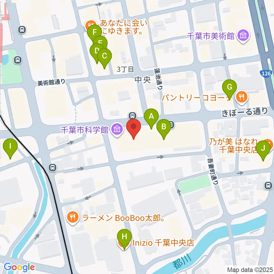 千葉市科学館周辺のカフェ一覧地図