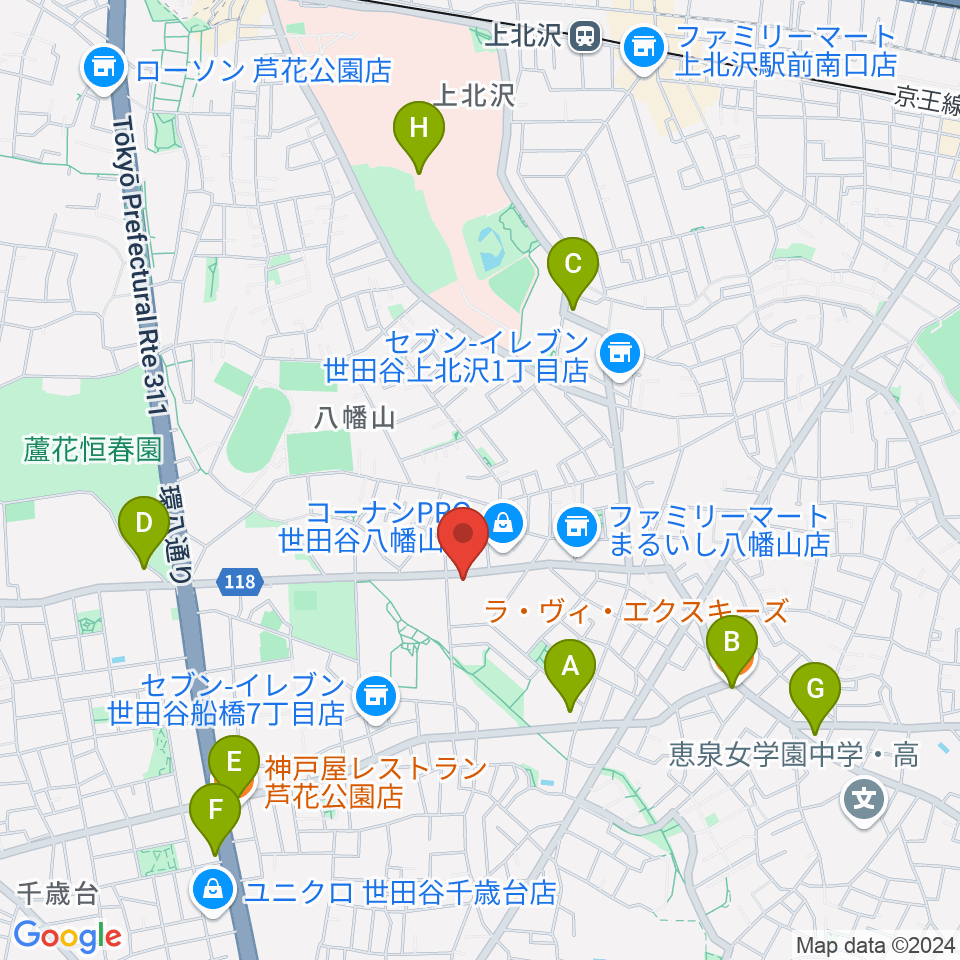 アップス（希望丘青少年交流センター）周辺のカフェ一覧地図