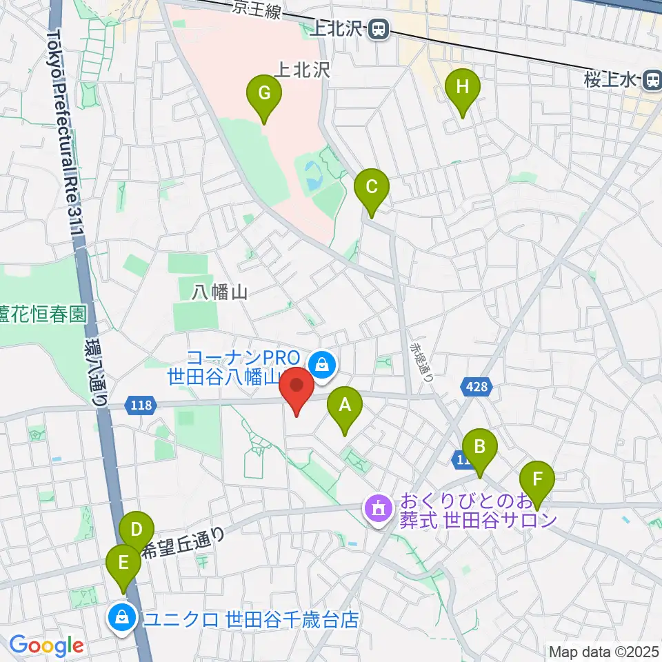 アップス 希望丘青少年交流センター周辺のカフェ一覧地図