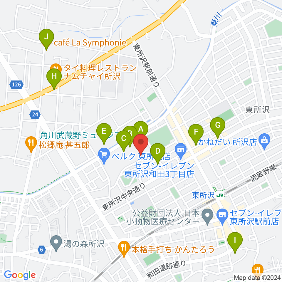 ところざわサクラタウン・ジャパンパビリオン周辺のカフェ一覧地図