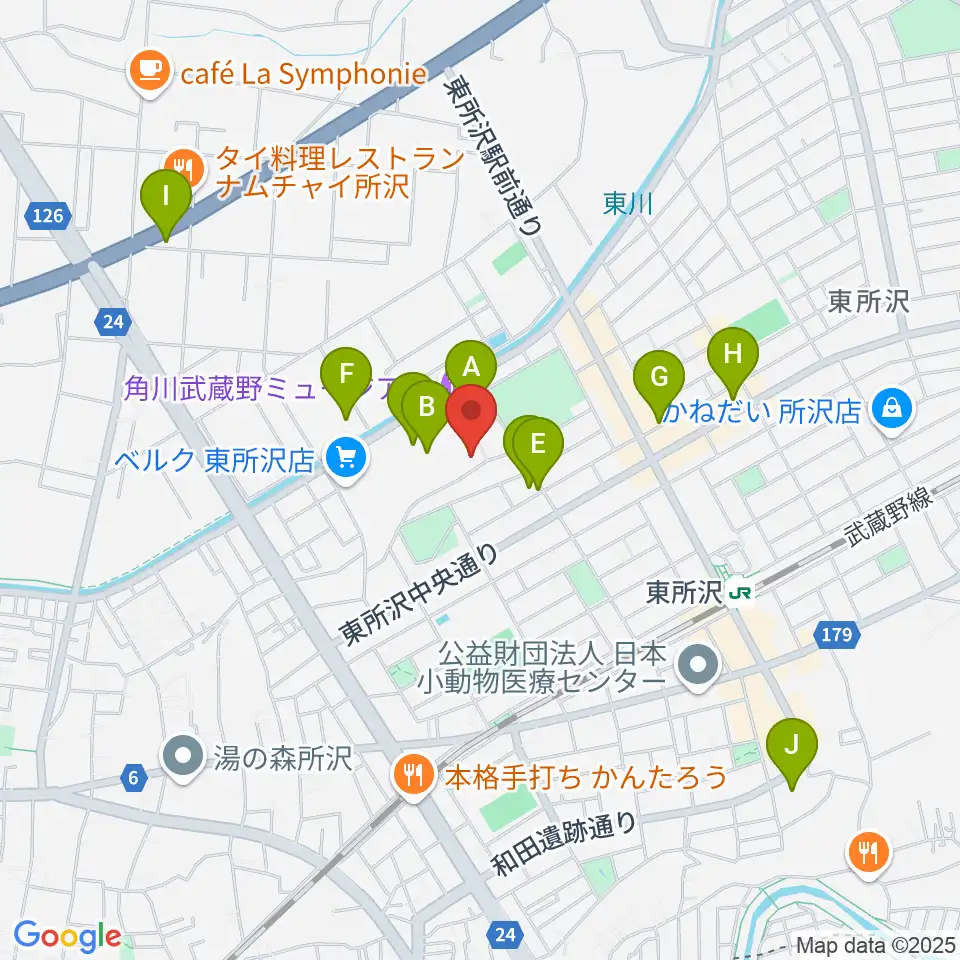 ところざわサクラタウン・ジャパンパビリオン周辺のカフェ一覧地図