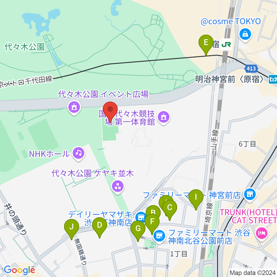 国立代々木競技場フットサルコート周辺のカフェ一覧地図