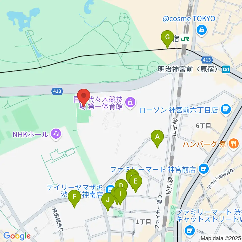 国立代々木競技場フットサルコート周辺のカフェ一覧地図