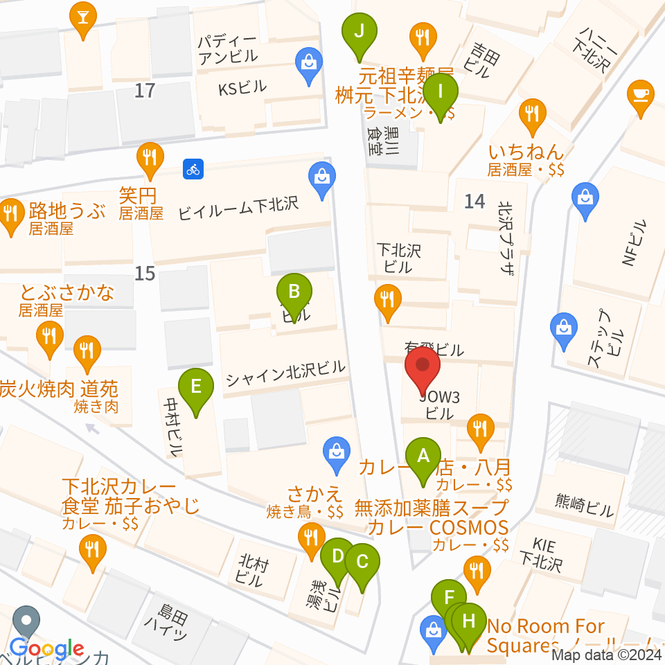 下北沢リブハウス周辺のカフェ一覧地図